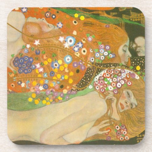 Water Serpents II by Gustav Klimt Art Nouveau Beverage Coaster