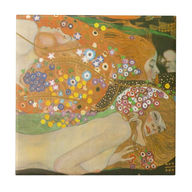 Water Serpents II by Gustav Klimt, Art Nouveau Ceramic Tile (Front)