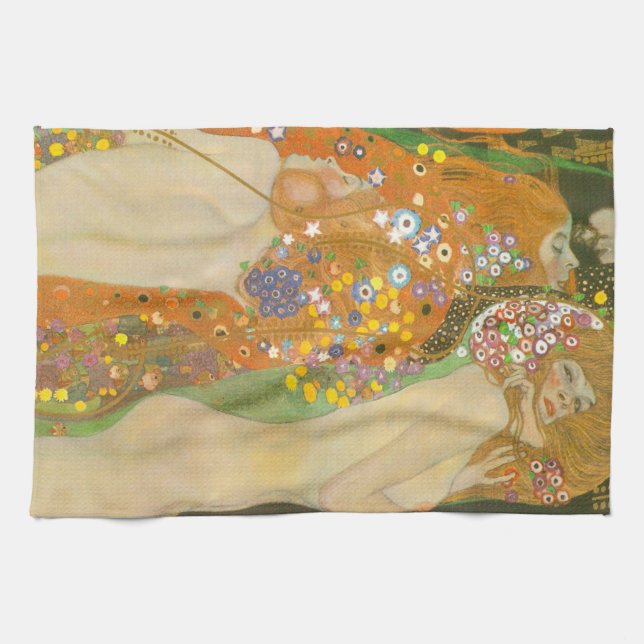 Water Serpents II by Gustav Klimt, Art Nouveau Kitchen Towel (Horizontal)