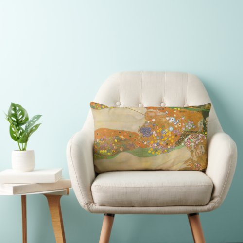 Water Serpents II by Gustav Klimt Art Nouveau Lumbar Pillow