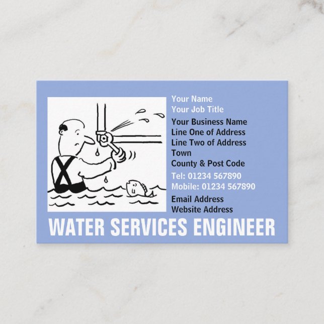 Water Services Engineer Cartoon Business Card (Front)