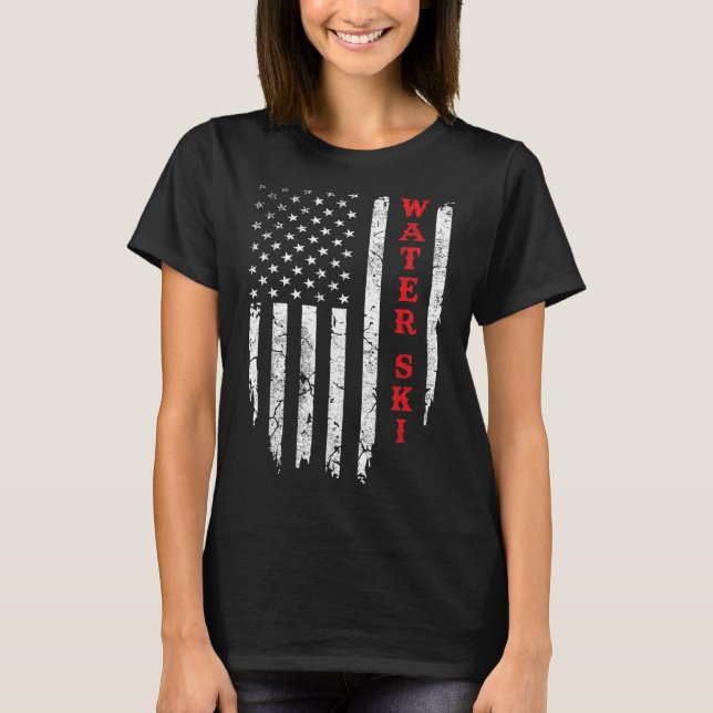 Water Ski Distressed American Flag July 4th Water  T-Shirt (Front)