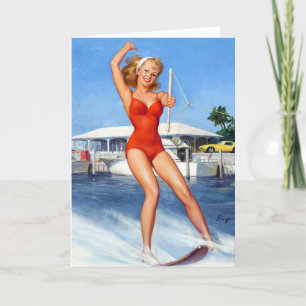 Water Ski Pin Up Card