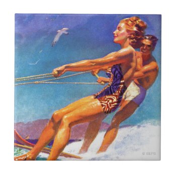 Water Skier By Mcclelland Barclay Ceramic Tile by PostSports at Zazzle