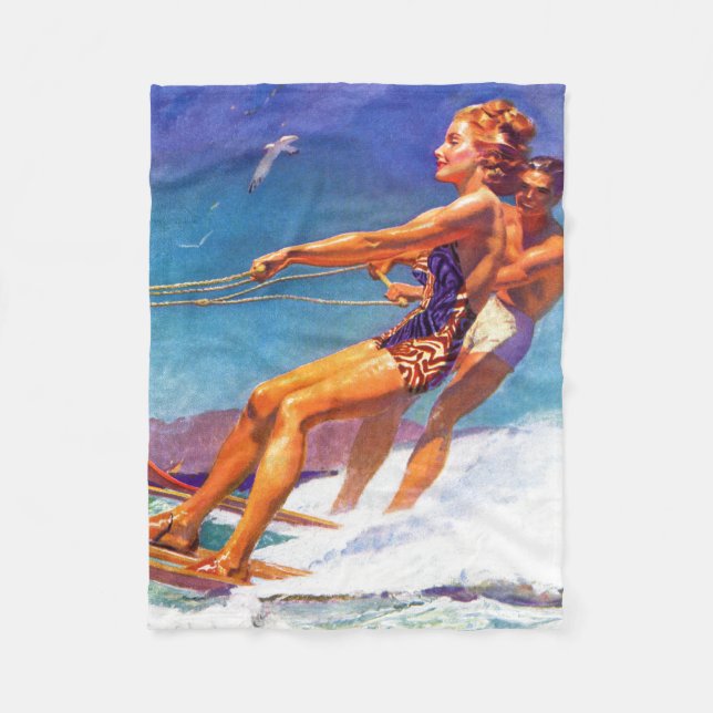 Water Skier by McClelland Barclay Fleece Blanket (Front)