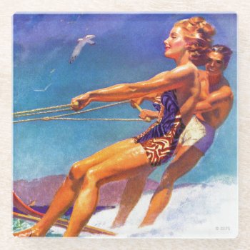 Water Skier By Mcclelland Barclay Glass Coaster by PostSports at Zazzle