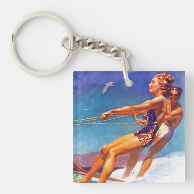 Water Skier by McClelland Barclay Keychain (Front)