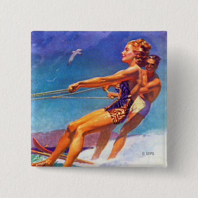 Water Skier by McClelland Barclay Pinback Button (Front)