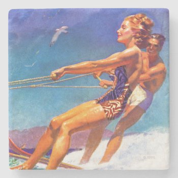 Water Skier By Mcclelland Barclay Stone Coaster by PostSports at Zazzle
