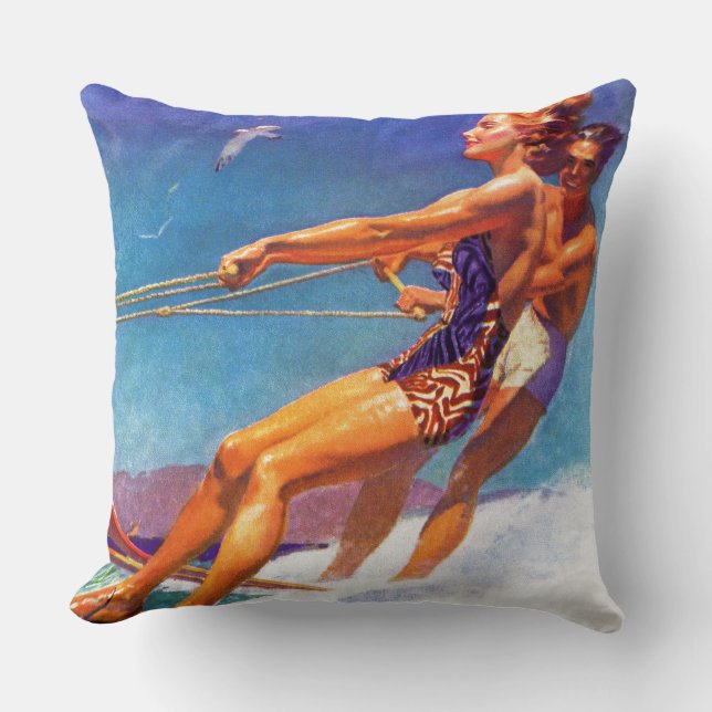 Water Skier by McClelland Barclay Throw Pillow (Front)