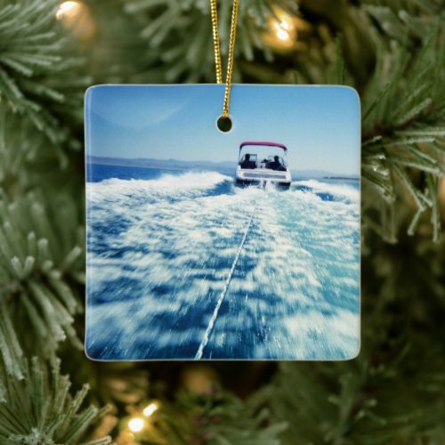 Water Skiing Behind Speed Boat Ceramic Ornament
