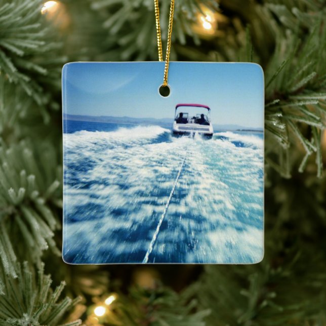 Water Skiing Behind Speed Boat Ceramic Ornament (Tree)