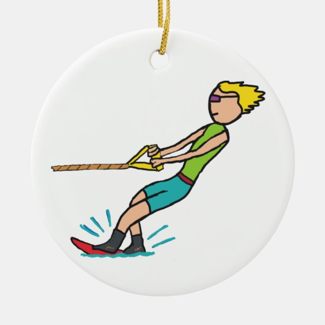 Water Skiing Ceramic Ornament (Front)