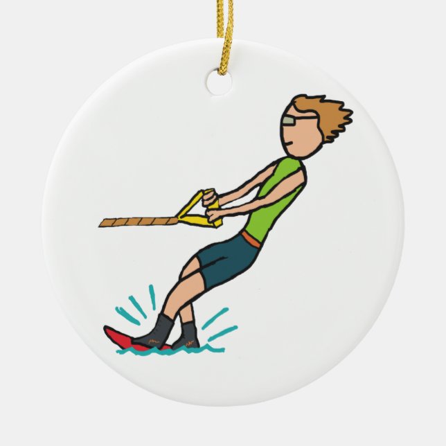 Water Skiing Ceramic Ornament (Front)