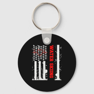 Water Skiing Graphic With Vintage Usa Flag For Wom Keychain