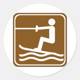 Water Skiing Highway Sign Classic Round Sticker