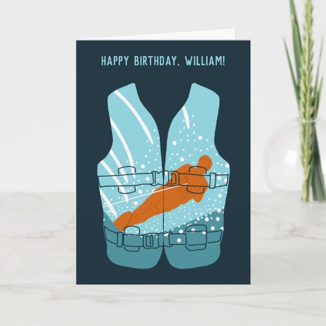 Water Skiing Life Jacket Graphic Personalized Card (Front)