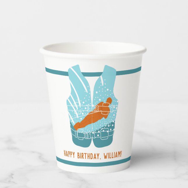 Water Skiing Life Jacket Graphic Personalized Paper Cups (Front)