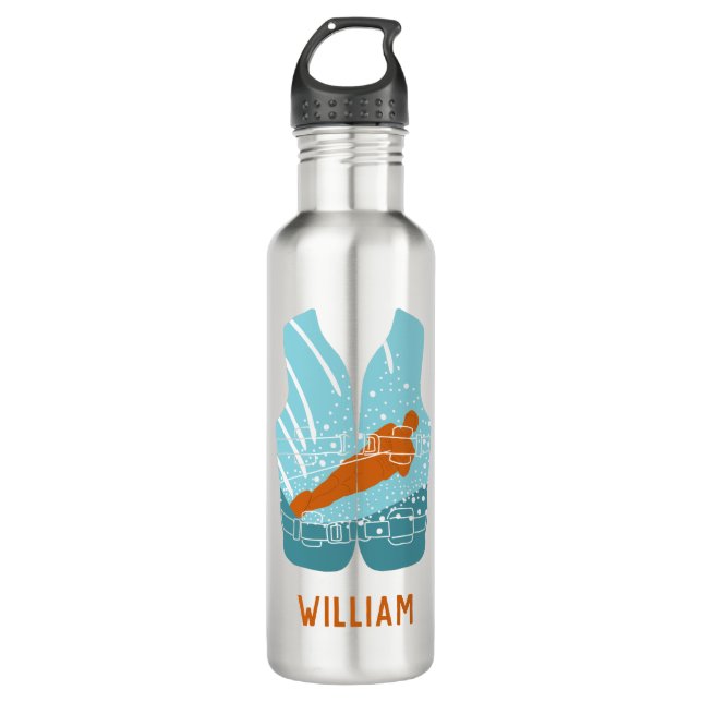 Water Skiing Life Jacket Graphic Personalized Stainless Steel Water Bottle (Front)