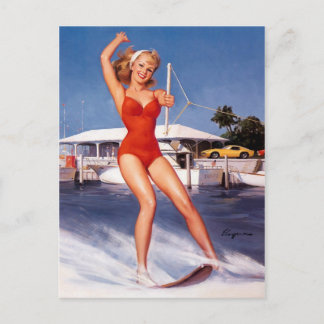 Water Skiing Pin-up Postcard