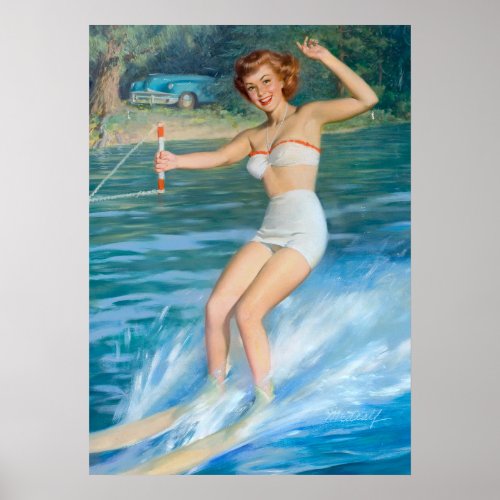 Water Skiing Pin Up Poster