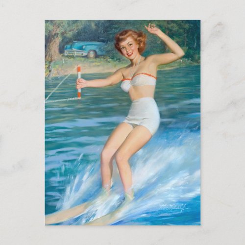 Water Skiing Pin Up Poster Postcard