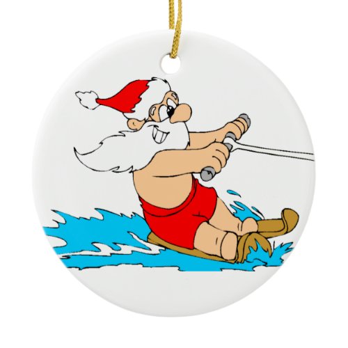 Water Skiing Santa Ceramic Ornament