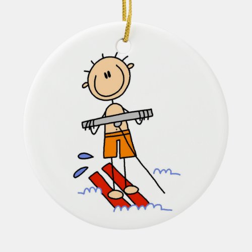 Water Skiing Stick Figure Ceramic Ornament