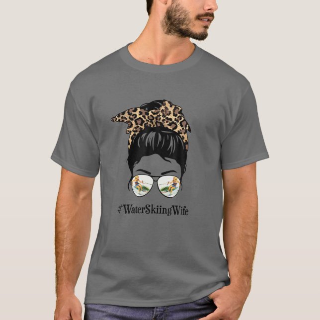 Water Skiing Wife Messy Hair Bun Leopard Women Mot T-Shirt (Front)