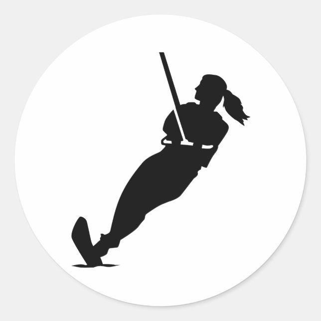 Water skiing woman classic round sticker (Front)