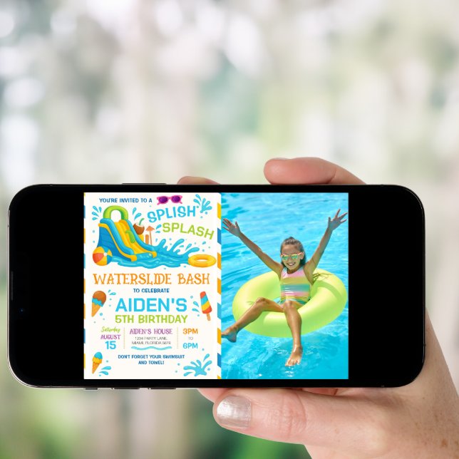 Water Slide Bash Editable Water Slide Photo Invitation (Front Digital)