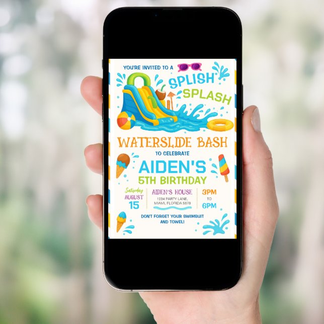 Water Slide Bash Invitation, Editable Water Slide Invitation (Front Digital)