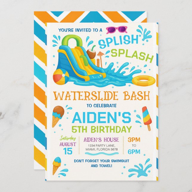 Water Slide Bash Invitation, Editable Water Slide Invitation (Front/Back)