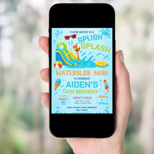 Water Slide Bash Invitation, Water Slide Birthday Invitation (Front Digital)
