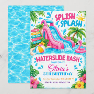 Water Slide Bash Summer Birthday Invitation