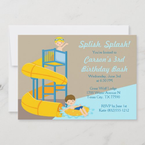 Water Slide Birthday _ Boys Water Park Pool Party Invitation