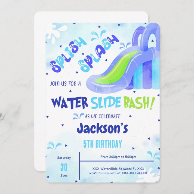 Water Slide Birthday Invitation (Front/Back)