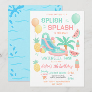 Water Slide Birthday Party Bash Invitation