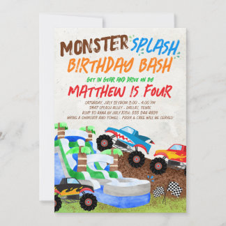 Water Slide Monster Truck Birthday Invitation