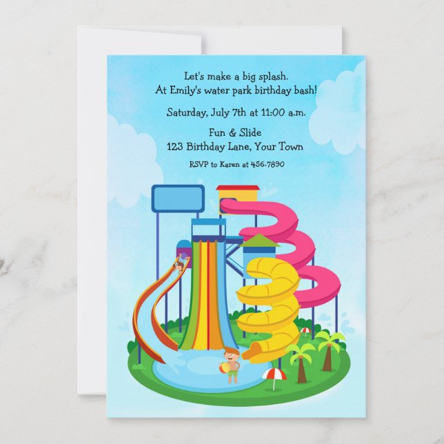 Water Slide Park Birthday Splash Invitation (Front)
