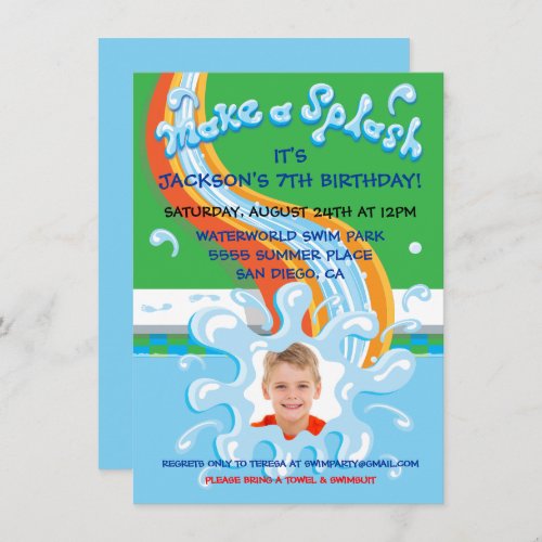 Water Slide Park Pool Party Invitation
