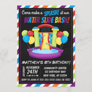Water Slide Party Invitation Summer Birthday Party