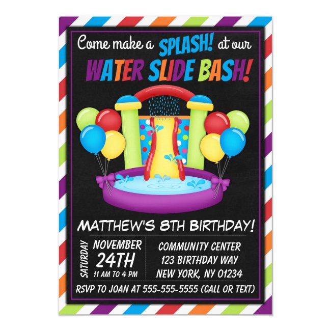 Water Slide Party Invitation Summer Birthday Party