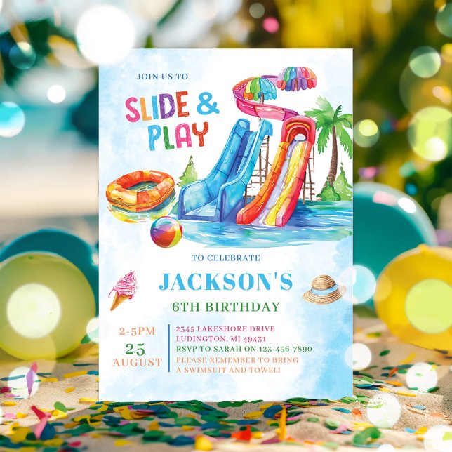 Water Slide Play Birthday Party  Invitation (Creator Uploaded)