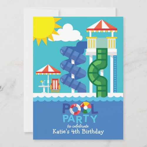 Water Slide Pool Party Birthday Invitation