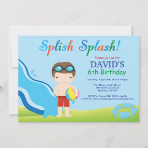 Water Slide Pool Party Birthday Invitation Boy