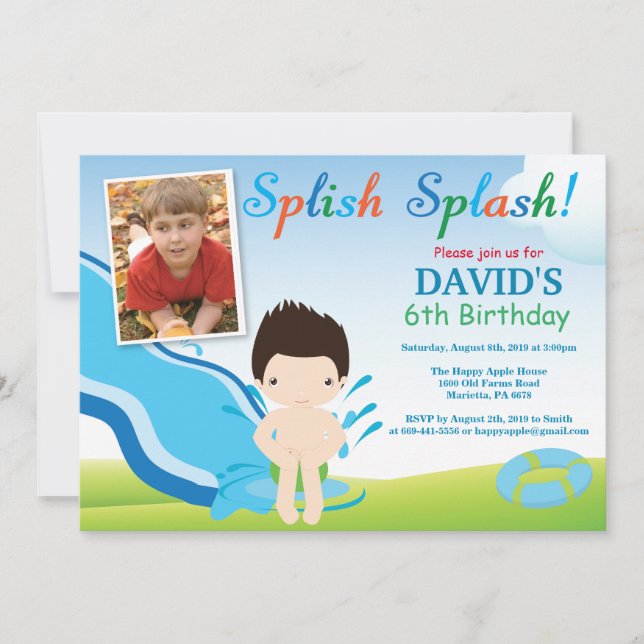 Water Slide Pool Party Birthday Invitation Boy (Front)
