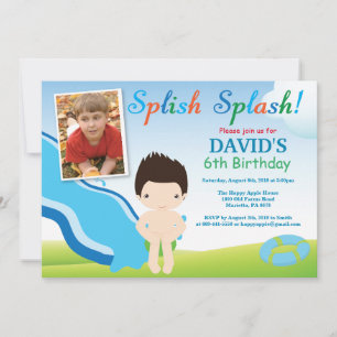 Water Slide Pool Party Birthday Invitation Boy