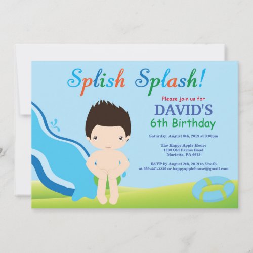 Water Slide Pool Party Birthday Invitation Boy