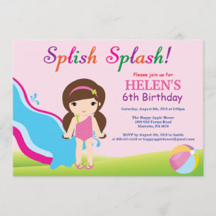 Water Slide Pool Party Birthday Invitation Girl
